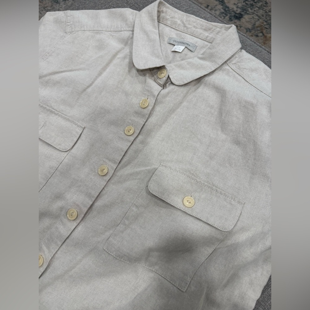 Outerknown Linen Short Sleeve Utility Jumpsuit – Beige, Size L, Sustainable - Picture 3 of 4